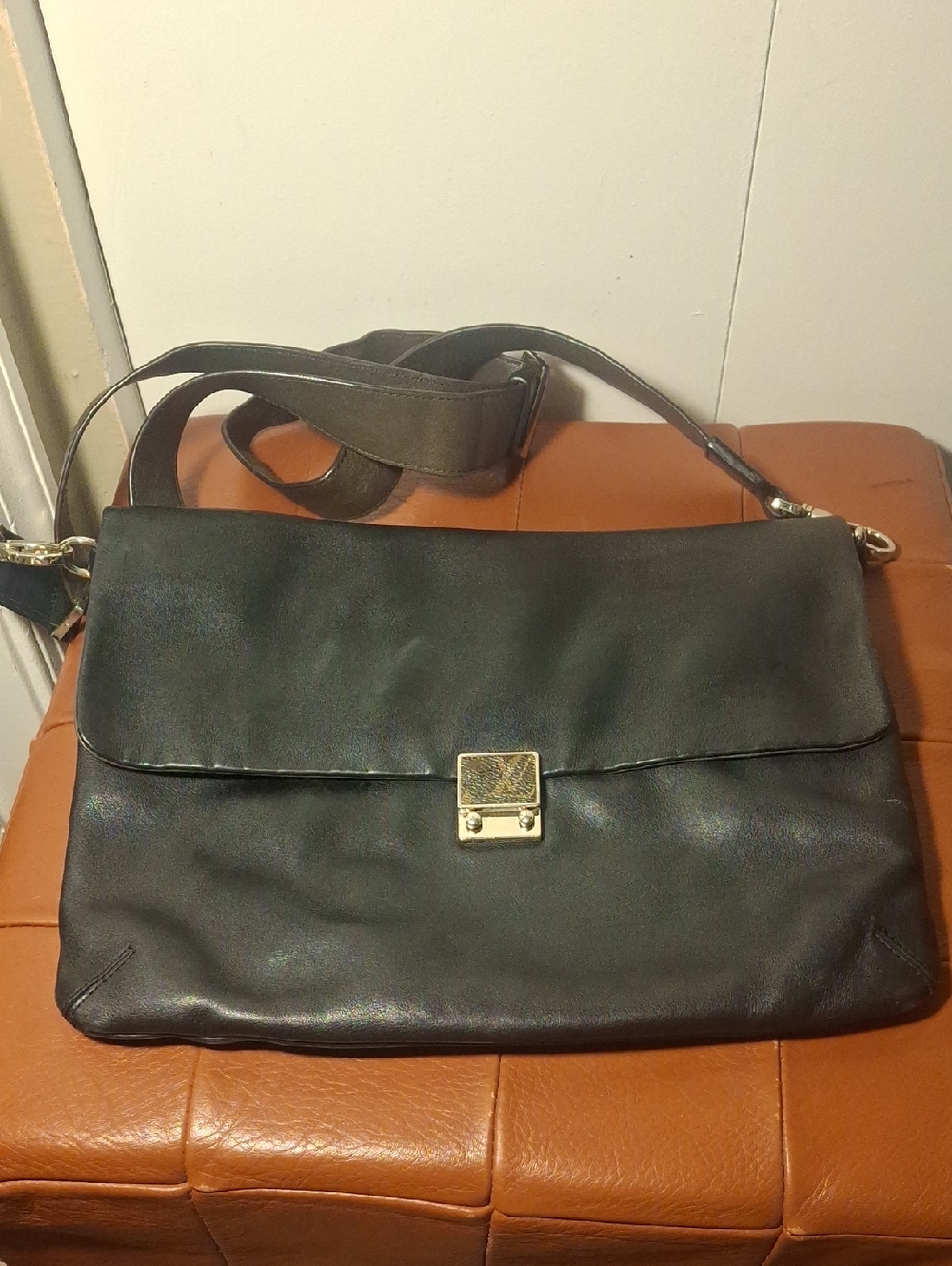 ANYA upcycle Classic Black Leather Crossbody Bag with Gold-Tone Lock